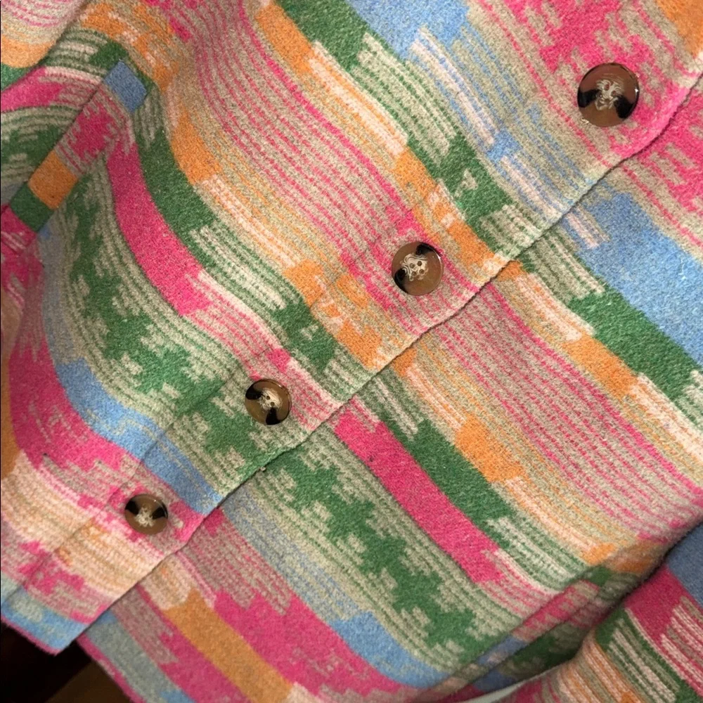 Colorful wool blend western aztec button down shirt Shacket  XL